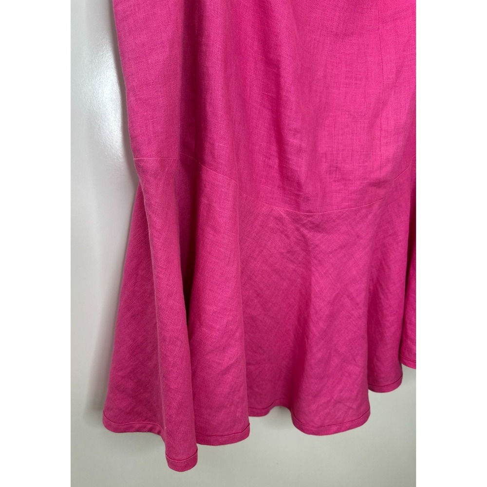 Lauren Ralph Lauren Pink 100% Linen Flounce Hem Skirt Sz 14 A-Line Flare Preppy - Picture 9 of 12